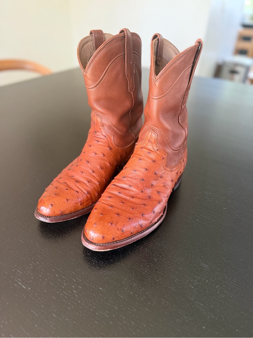 Tecovas The Earl Ostrich Cowboy Boots Mens 11.5 EE Pecan Brown Western